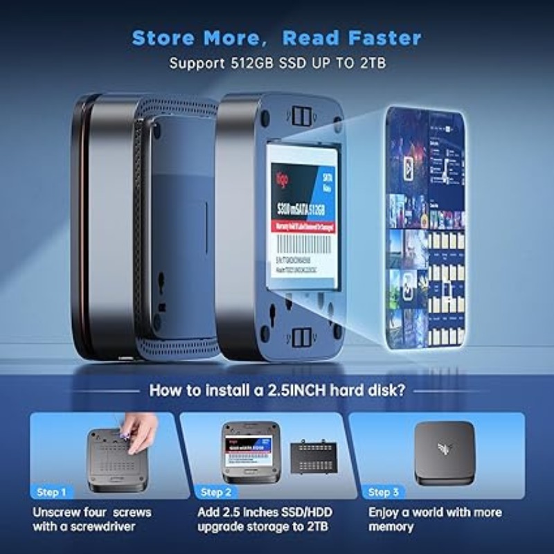 KAMRUI AK1PLUS Mini PC with Intel Alder Lake N97(up to 3.60 GHz), 16GB RAM 512GB ROM Small Desktop Computer, 4K UHD Mini - Image 3